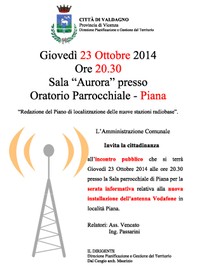 Incontro pubblico "Redazione del Piano di localizzazione delle nuove stazioni radiobase"